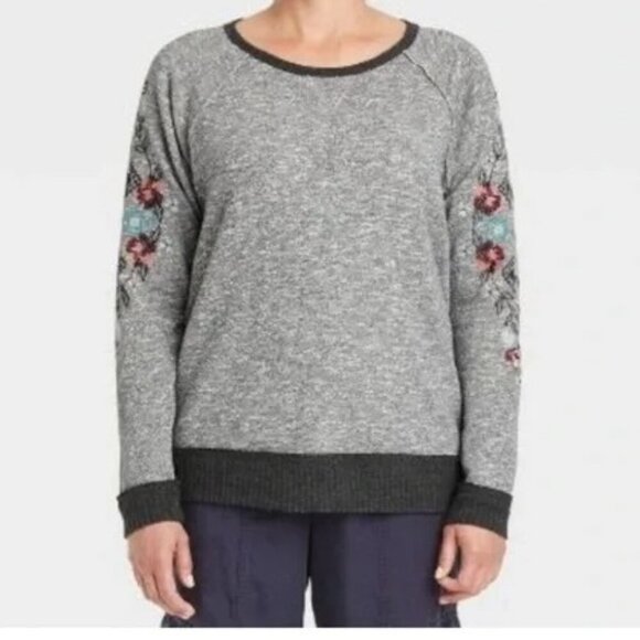 Knox Rose Embroidered Sweater Grey Floral Women’s Size Medium - Picture 1 of 6